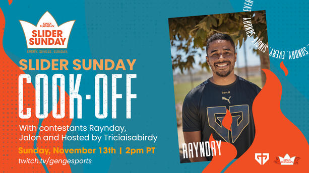 A promotional graphic for the Gen.G x King's Hawaiian Slider Sunday Cook-Off. This collab involved filming onsite at a grocery store and live streaming from a kitchen studio. Ally led scheduling, campaign briefs/run of show, and analytics collection.